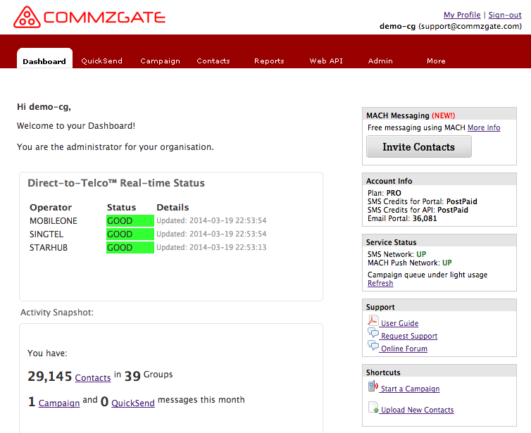 CommzGate Cloud Dashboard