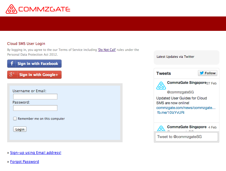 CommzGate CloudSMS Portal